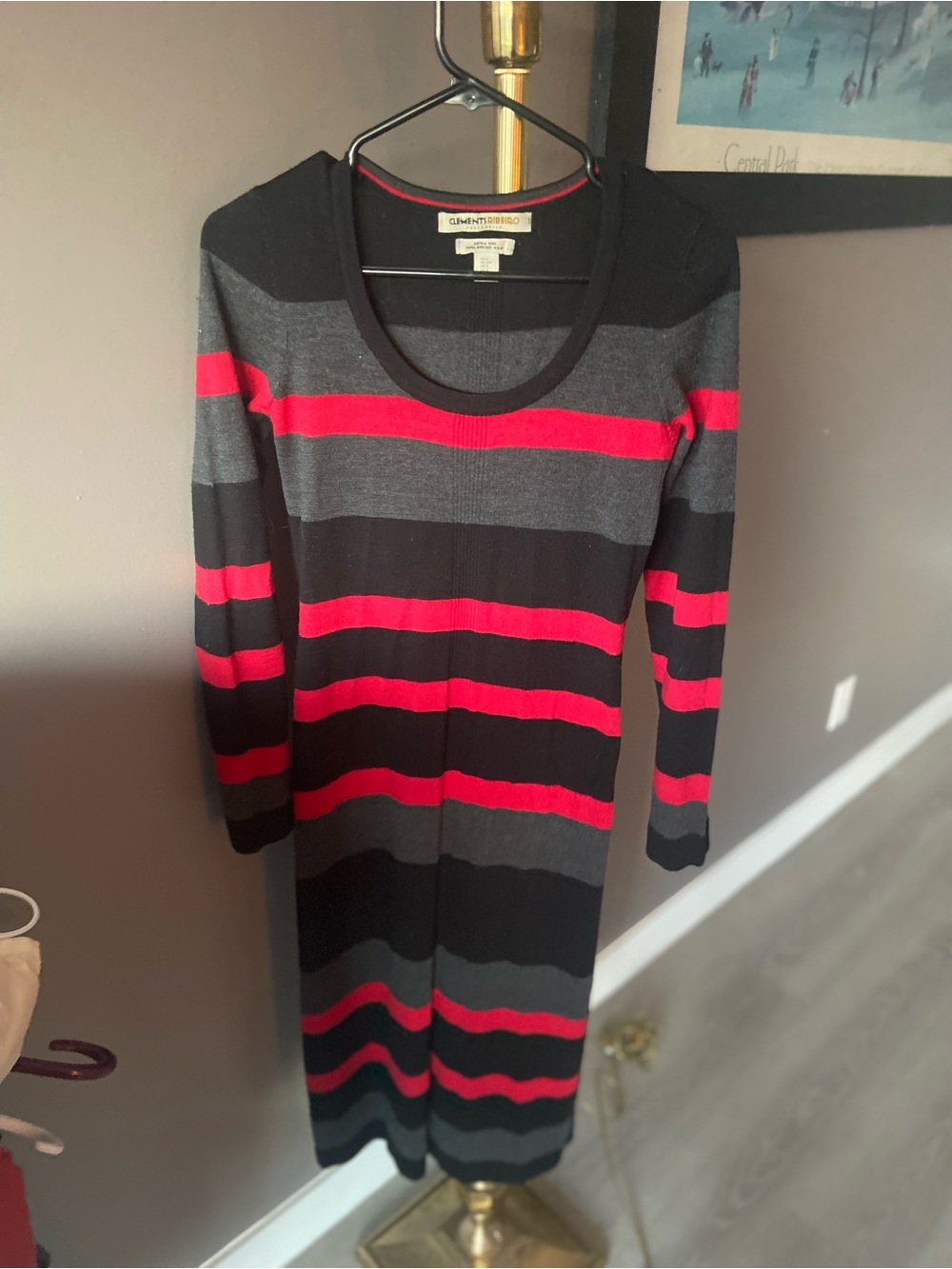 Montreal Women's Black Gray and Pink Striped wool Knit Dress one size